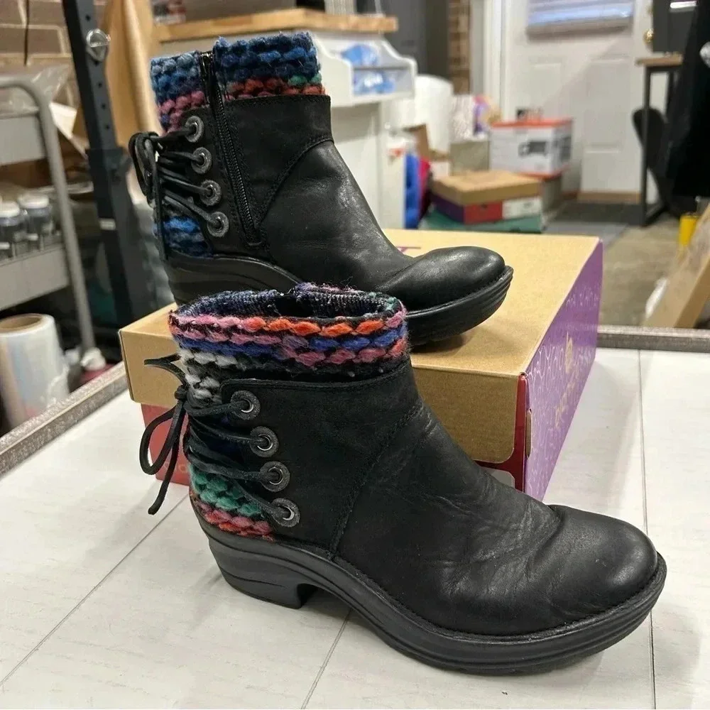 Bionica Black Reign Boho Cozy Textile Boot Bootie Womens‎ 6.5M EUC Backlace